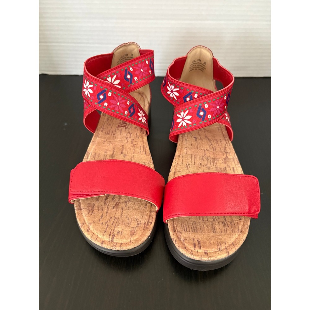 Alegria Women Ankle Strap Sandals LUC-7764 Size 36 Red Embroidered Floral 6 US‎